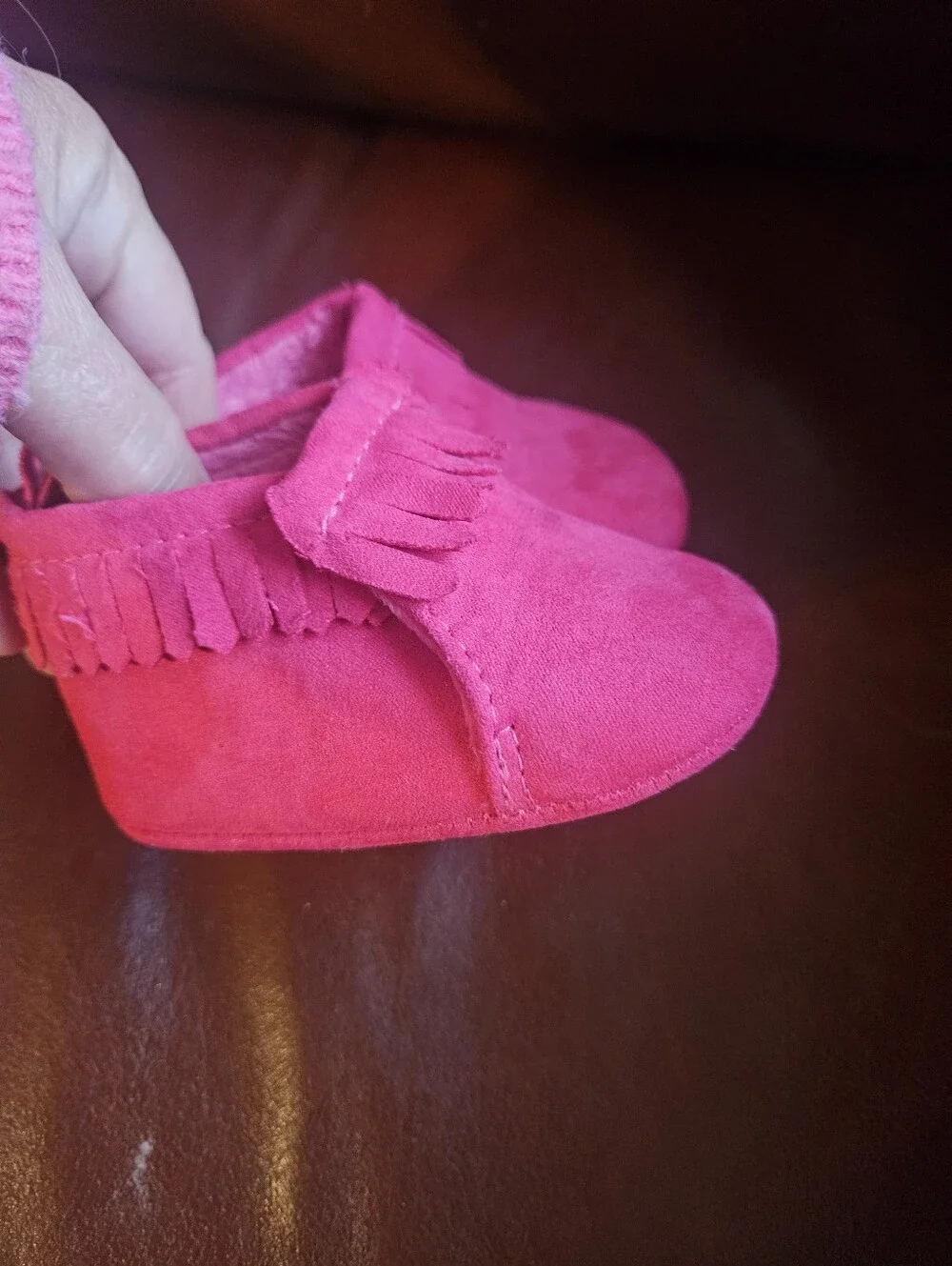child of mine Hot Pink Fringe Moccasin Slip-Ons
